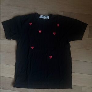 Comme des Garcons PLAY Black Tee with Red Heart Details